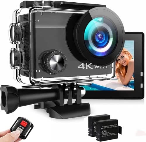 Image of 4K Action Camera, 20MP EIS Anti-shake Underwater Sports Camera with Ultra HD 170°Wide-Angle 2.4G Remote Control 2x1050mAh Rechargeable Batteries and Mounting Accessories for Vlogging, Diving, Riding