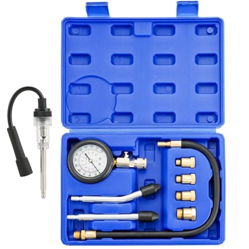Image of DASBET 9PCS Compression Tester Kit with Spark Plug Tester | Engine Compression Testing Tool Petrol 0-20 Bar & 0-300 psi Car and Motorcycle Engine Testing Tools for Cylinder Pressure Gauge (Blue)