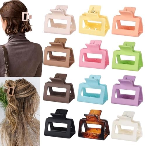 Image of BAISEN 12 Pcs Hair Claw Clips for Wome, 2 Inch Colorful - Square Hair Clips for Thick and Thin Hair, Matte Nonslip Small Claw Clips Strong Hold Jaw Clips Bulk Hair Accessories for Women Girls