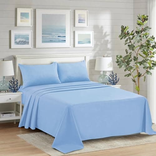 Image of HADI LONDON Polycotton Flat Sheets for Single Double King Size Bed Softest Anti Wrinkle Non-Iron Plain Dyed Top Sheet with 200 Thread Count Ideal for Winter & Summer Bedding (Sky-Blue, Double)
