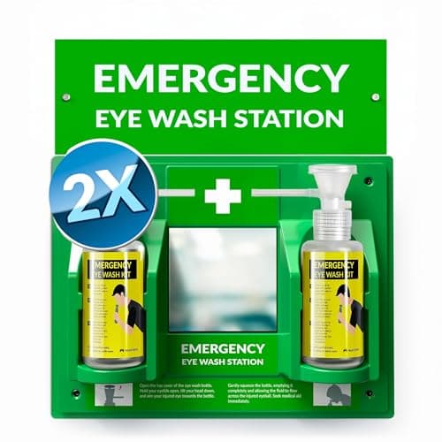 Image of MAASTERS BPA Free Portable Eye Wash Station OSHA Approved - Wall-Mounted First Aid Eye Wash Kit w/Mirror & 2X 16oz Empty Bottles - No Eye Wash Solution Included - Emergency Eyewash - Set of 2