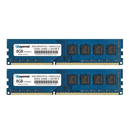 Image of 16GB Kit (2X8GB) DDR3 10600 RAM, DDR3 1333 8GB PC3L-10600U DDR3L Dimm 2Rx8 1.35V/1.5V CL9 Desktop RAM Memory for Desktop Computer
