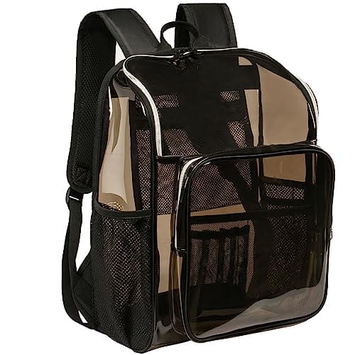 Image of KUI WAN Clear Backpack for School Large Clear Bookbag with Multi-Pockets PVC Transparent Backpack for College, Amber-1pack, L, Rucksack Backpacks