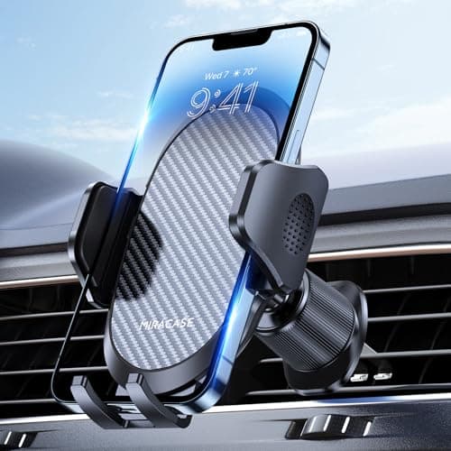 Image of Miracase Car Phone Holder, Stable Double Steel-Hook Air Vent Car Phone Mount Cradle 360°Rotation, One Button Release Mobile Phone Holder for iPhone, Galaxy, All 4.0''-7'' Smartphones