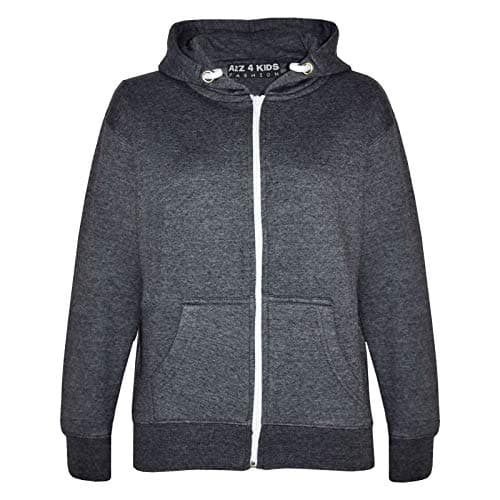 Image of A2Z 4 Kids Plain Full Zip Hoodie for Girls & Boys Long Sleeve - Zipper Charcoal 13
