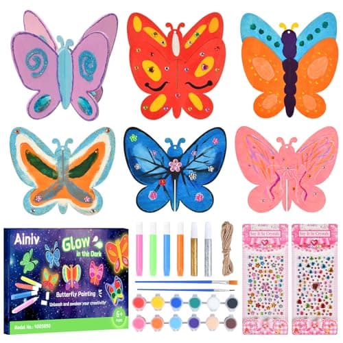 Image of Ainiv 12 PCS Butterfly Craft Kit, Making 6 Butterfly 3D Wooden Crafts Kit, Creative DIY Arts and Crafts for Gifts Crafting Party Activities Home Garden Decor