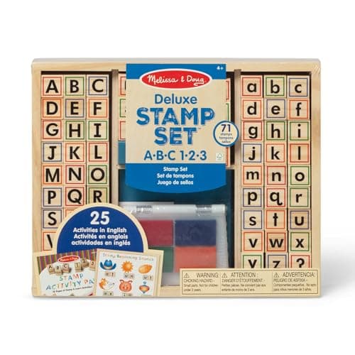 Image of Melissa & Doug Deluxe Letters and Numbers Wooden Stamp Set | Alphabet Toys for Kids | Age 4+ - FSC Certified