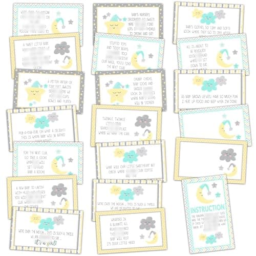 Image of Baby Shower Treasure Hunt Clue Cards, Star Moon Scavenger Hunt Game, Set of 20 Cards and 19 Envelopes, Indoor Ourdoor Baby Shower Party Activities Celebration Game, Gender Reveal Party Decorations-BB1