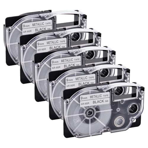 Image of NineLeaf Compatible for Casio Label Maker XR-9SR AR-9SR 9mm x 8m Black on Silver Label Tapes for Casio KL-60 100 120 200 300 750 780 820 2000 7000 7200 7400 8100 8200 P1000 Label Printers, 5PK