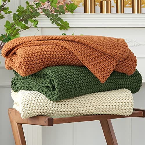 Image of Longhui bedding Chunky Cable Knit Throw Blanket Lightweight Beige 100% Organic Cotton Blanket for Sofa Couch Bed Baby Nursery, Rustic Shabby Chic Modern Farmhouse, 51” x 63” Give Laundering Bag