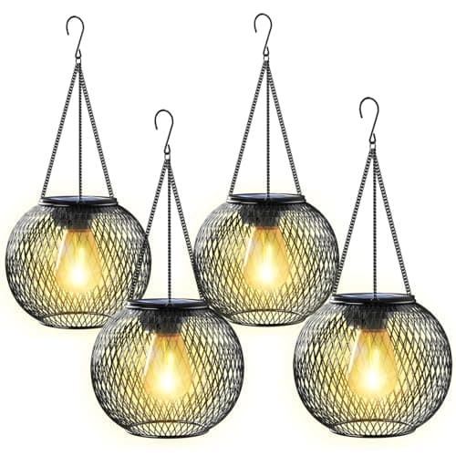 Image of Ortiny Garden Ornaments Outdoor, 4 Pack Solar Lanterns for The Garden Lights Solar Powered Metal Retro IP65 Waterproof Auto On Off Solar Lantern Decorations for Patio Lawn Table Fence Warmwhite