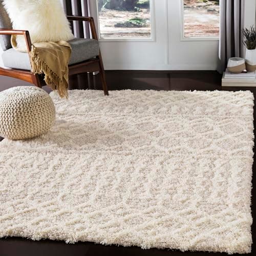 Image of Livabliss Nour Dubai Shaggy Rug - Modern Berber Rugs Living Room, Large 200x290 cm, Soft Shaggy Rugs for Bedroom - Neutral Boho Fluffy Rug, Easy Care Plush Thick Pile - Cream and Light Beige
