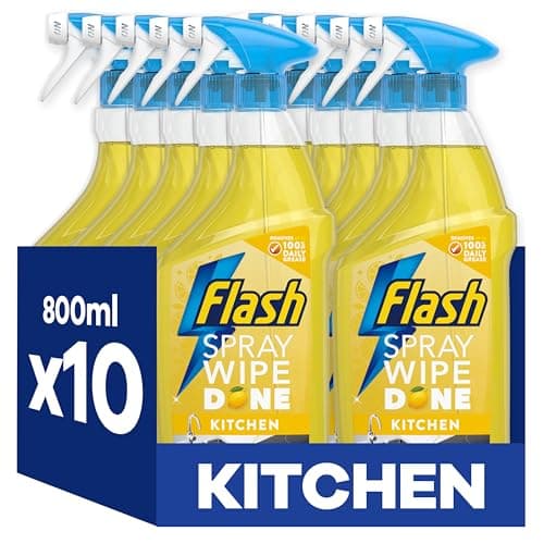 Image of Flash Spray Wipe Done Kitchen Cleaning Sprays, Crisp Lemon, 8 Litres (800 ml x 10),