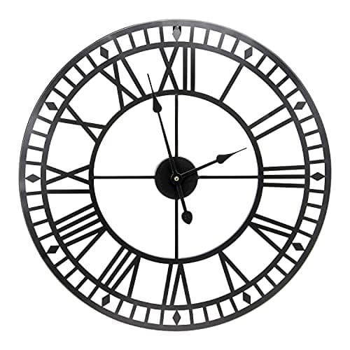 Image of Taylor & Brown Vintage Large 60cm Wall Clock Round Metal Silent Non-ticking Battery Operated Black Roman Numerals Clocks for Home, Office, Indoor, Outdoor Garden