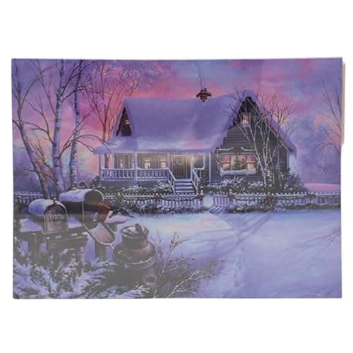 Image of Widdle Gifts Christmas LED Canvas Picture Light Up Decoration 30cm x 40cm - Christmas House Scene (Scene A - 5591)