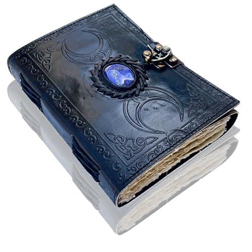 Image of URBAN LEATHER Lapis 3 Moon Celtic Grimoire Black Book of Shadows Vintage Journal for Men Women, Artist Drawing Sketchbook, Travel Gift Writing Notebook Deckle Edge Pages, 7x5 Inches