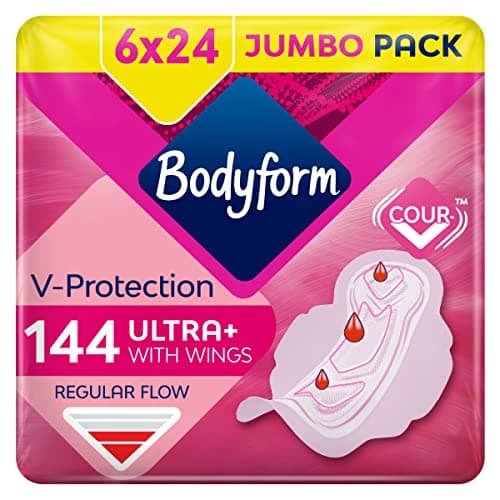 Image of Bodyform Ultra Normal Sanitary Towels with Wings, 144 (24 x 6 Packs) Period Pads, SecureFit Leakage Protection, Ultra-Breathable Top Layer