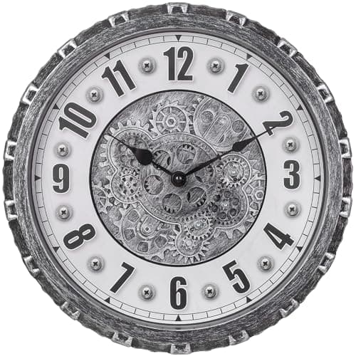 Image of LENAUQ Moving Gears Wall Clock, 15 Inch Modern Gear Rotating Wall Clock Old Style Rustic Unique Vintage Industrial Clock for Living Room Decor Home Farmhouse (Vintage Silver)