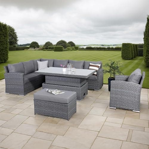 Image of Rattan park Victoria Range High Back Modular 9 Seater Corner Sofa with Rising Table in Large Grey Weave