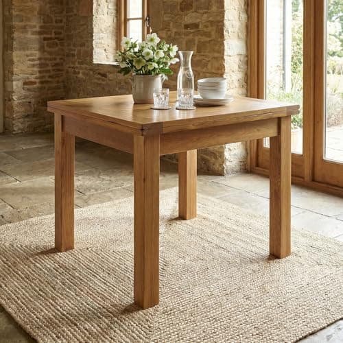 Image of The Furniture Market Rustic Oak Square Flip Top Dining Table – Extending 90 to 180cm – 4 to 8 People - Traditional Country Design - Assembly Required - H 790 x W 900 x L 900-1800mm