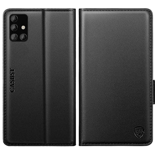 Image of CASBST for Samsung Galaxy A51 Case, Kickstand Flip Leather Wallet Book Case with Card Slots Shockproof Magnetic Closure Protective Phone Case Cover Compatible with Samsung A51 - Black
