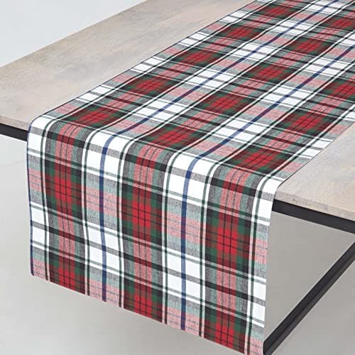 Image of HOMESCAPES - 100% Cotton Christmas Macduff Tartan Table Runner