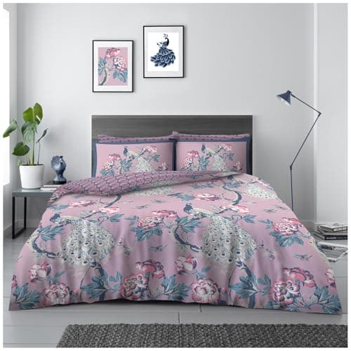 Image of GC GAVENO CAVAILIA Birds Peacock Bedding Set (200x200 cm), Reversible Floral Duvet Cover Double, Botanical Comforter Cover Bed Set, Washable Linen, Alexia