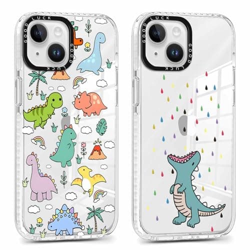 Image of Yoedge 2 Pack Transparent Phone Case Compatible with iPhone 15 Plus 6.7", Soft Silicone with Cute Dinosaur Aesthetics Pattern,Shockproof Bumper Protector Matte Cover, for iPhone 15 Plus Girls