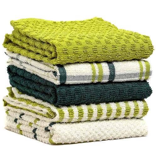 Image of Olivia Rocco 5 Pack Terry Kitchen Tea Towels Cotton Super Absorbent Quick Drying Soft Towel Cloth, Sage Green