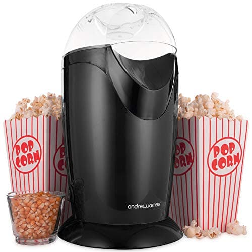 Image of Andrew James Popcorn Maker Machine, Healthy Air Popper, Popcorn Machine with 8 American Cinema Style Boxes, 1200W, Black