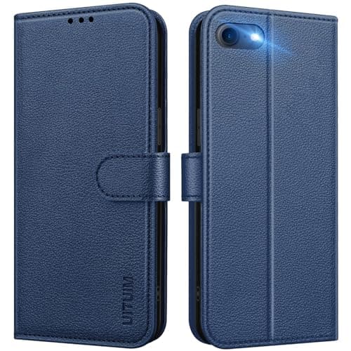 Image of UITUIM Phone Case for iPhone SE 2022 & 2020 / iPhone 8 & 7 / 6S & 6 Leather Wallet Flip Cover with Card Holder, Shockproof Magnetic Folio Case - Blue