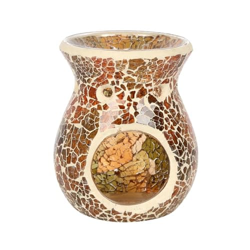 Image of Elegant Small Brown Glass Crackle Oil Burner - 11cm x 8.5cm x(1 Pc.) - Luxurious Design, Premium Material, Aromatherapy Accessory - Ideal for Home & Office Decor