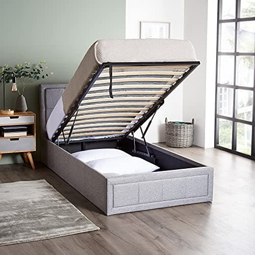 Image of Home Treats Upholstered Bed Single | Ottoman Grey Fabric Bed Frame With Storage (No Mattress)