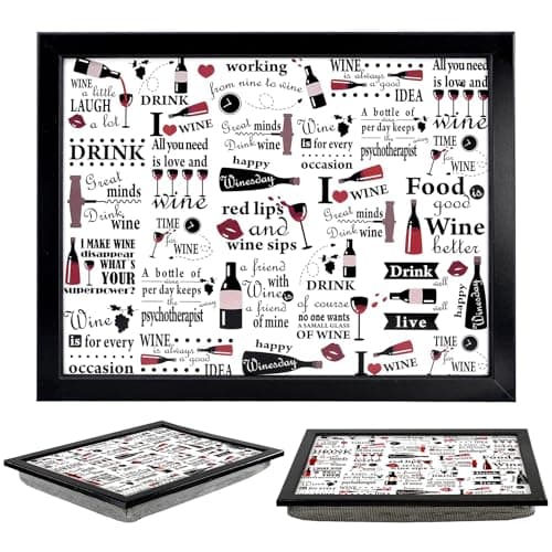 Image of The Magic Toy Shop Wooden Lap Trays with Bean Bag Cushion - Wine Design - Large Padded Tray for Adults - Suitable for Food, Work, Drinking, Art, TV, Sofa, Bed - Great for Wine Enthusiasts