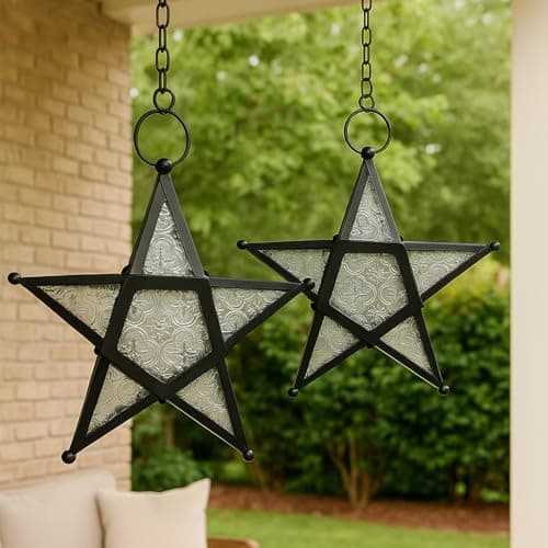Image of Vela Lanterns Decorative Hanging Star Candle Lanterns, Clear, Set of 2