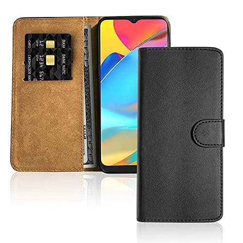 Image of SDTEK Case Compatible with Alcatel 3L (2021), Leather Wallet Flip Book Folio Wallet View Phone Cover Stand (Black)