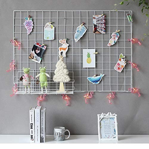 Image of GBYAN 2 Pack Wall Grid Panel with Clips Hanging Photo Display Shelf Wire Notice Board Metal Grid Rack Art Organizer Home, Office & Kitchen Décor Mesh Picture Board