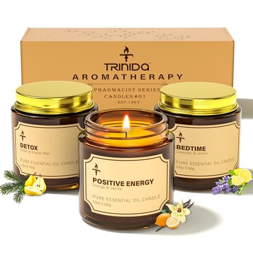 Image of TRINIDa Candles Gifts for Women, 3 Pack 3.5 oz Scented Candles Set for Positive Energy & Detox & Deep Sleep, Natural Soy Wax Candle Set Long Burning for 90-105 Hrs, Aromatherapy Candle Gift Set