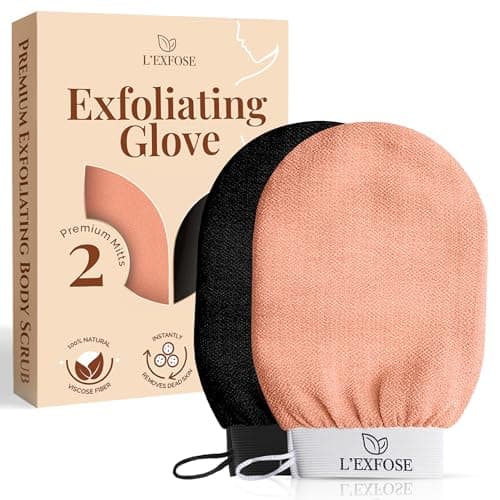 Image of L'Exfose Kessa Hammam Deep Exfoliating Glove 2pc - Korean Exfoliating Mitt for Shower Ideal for Dead Skin Remover, Keratosis Pilaris & Self-Tanning to Improve Skin Tone Made with 100% Natural Viscose