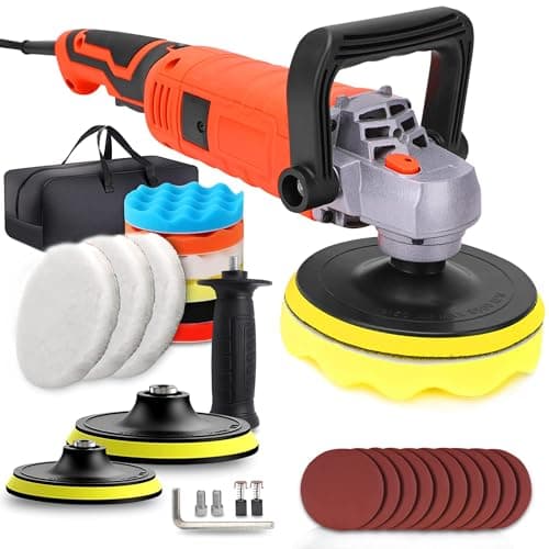 Image of EZISOE Buffer Polisher, 7 Variable Speed 1000-3500 RPM, Rotary Polisher with 6" and 7" Backing Plate, 1580W, Red, Metal, Automotive, POLISHING_Buffing_Tool