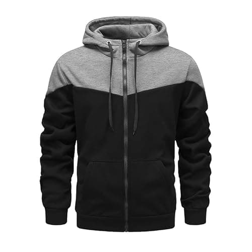 Image of CTU Mens Fleece Hoodies Zip up Hooded Sweatshirt Patchwork Casual Hoody Contrast Color Top Long Sleeve Warm Jacket Grey M