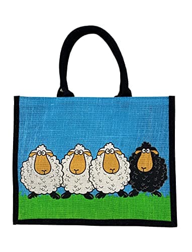 Image of Box Shaped Eco Friendly Jute Shopping Bag with Gusset (Sheep)