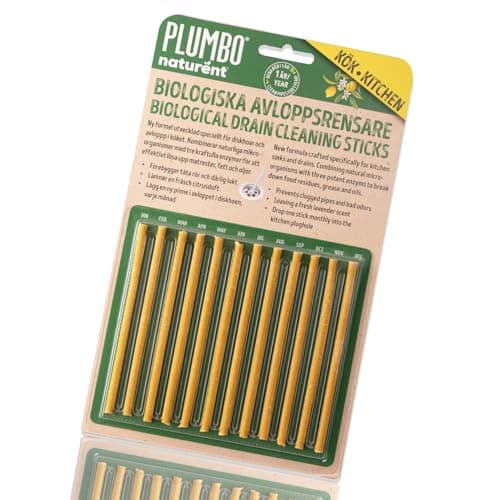 Image of Plumbo Kitchen Biological Drain Cleaning Citrus Scent Sticks - 1-Year Supply of 12 Enzyme-Activated Cleaner & Odour Remover - Natural, Sustainable Sink Sticks