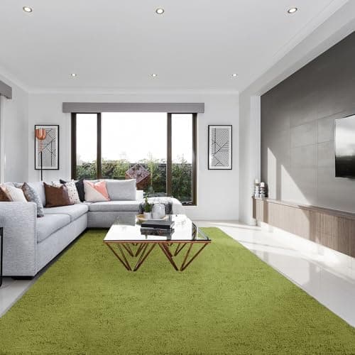 Image of SOANNY Large Living Room Area Rug, Grass Green Soft Fluffy Shaggy Carpet for Bedroom Dorm Lounge Office, Non-Slip, Washable Throw Rug for Home Decor, 200x300 cm