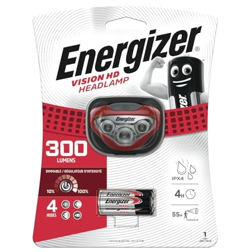 Image of Energizer Vision HD Head Torch, Bright Headlamp, Water Resistant, Lightweight for Indoor and Outdoor Activities, Batteries Included