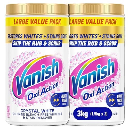 Image of Vanish Gold Oxi Action Stain Remover and Whitening Booster Powder For Whites 1.5 kg, Removes Tough Stains Even at 20°C, Restores Whiteness of Greyed Fabrics (Packaging May Vary) (Pack of 2)