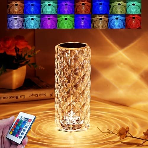 Image of Rehenbsem Crystal Lamp,16 Color Changing Rose Crystal Diamond Table Lamp,USB Rechargeable Touch Bedside Lamp Night Light with Remote Control, for Bedroom Living Room Party Dinner Decor