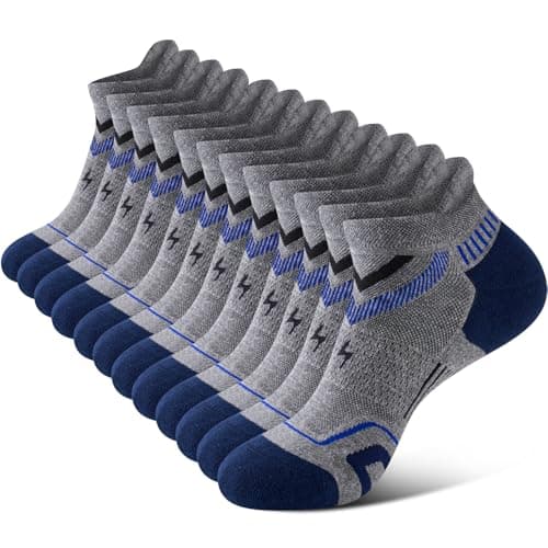 Image of SukModen Ankle Running Socks for Men, Performance Anti-Blister Mens Trainer Socks, Moisture Wicking Sports Cotton Sock for Gym, Walking, Cycling and Daily, 6 Pairs, Blue 9-12