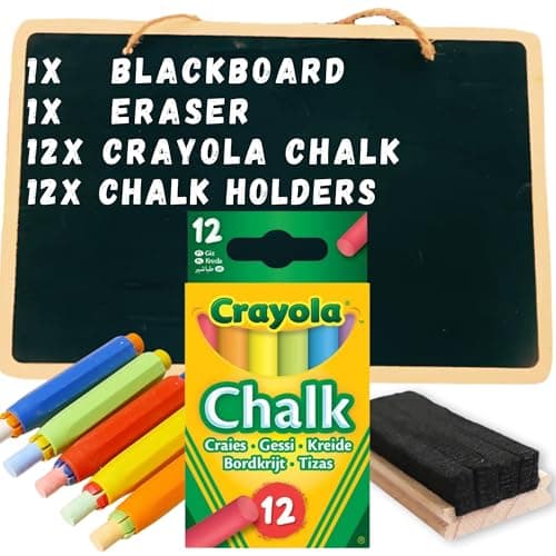 Image of Kids Chalkboard Set With Chalk – Includes Blackboard, Crayola Anti-Dust Chalk, Board Eraser & Chalk Holders – Creative Drawing & Educational Play For Children