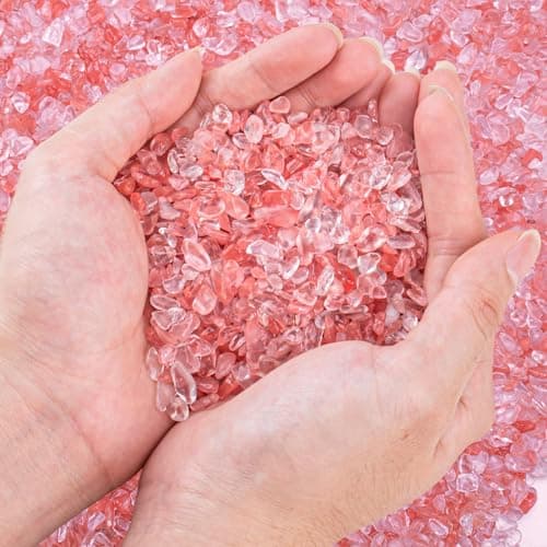 Image of EZEELAI 0.4kg Red Crystal Chips Stone Crushed Quartz Glass, Small Decorative Pebbles Bulk Tumbled Stones Polished Stones Pieces for Crafts, Vases Fillers, Succulents, Aquarium